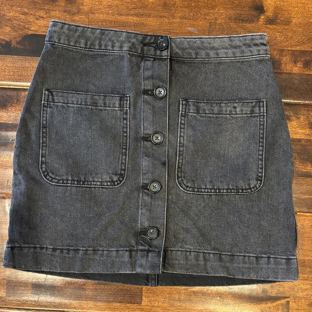 We The Free Charcoal Button-Front Mini Skirt